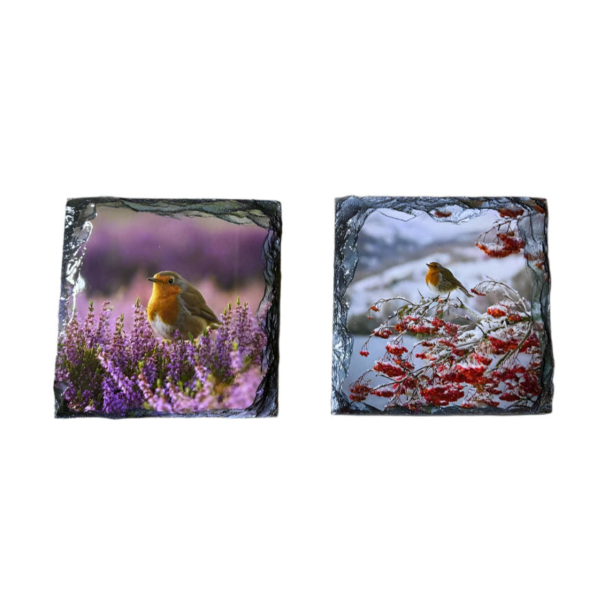Highland Robins Slate Coaster Set – Scottish Highlands Souvenir Gift Idea