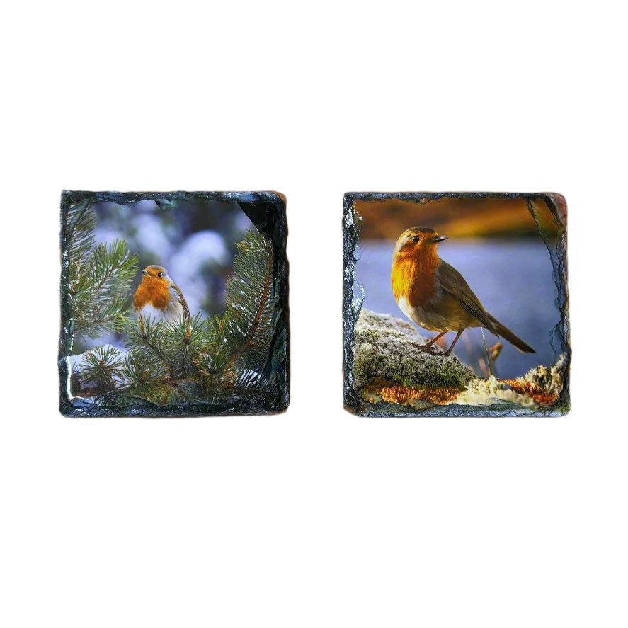 Highland Robins Slate Coaster Set – Scottish Highlands Souvenir Gift Idea