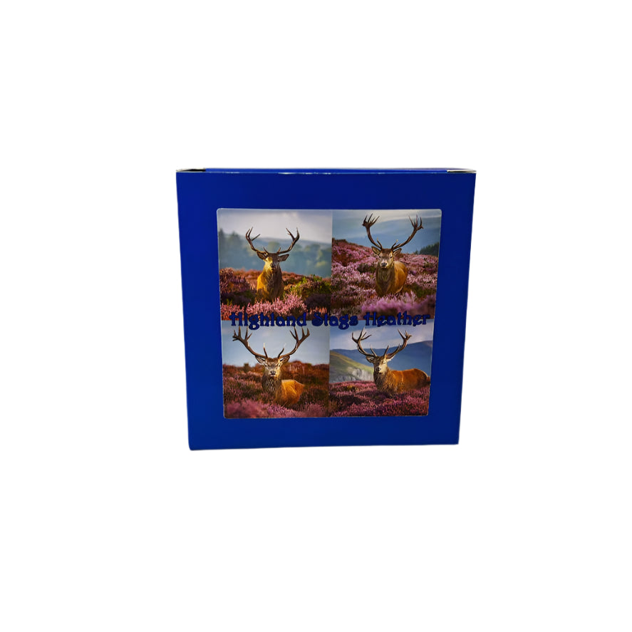 Stags in Heather Scene – Scottish Highlands Souvenir Slate Coaster Set