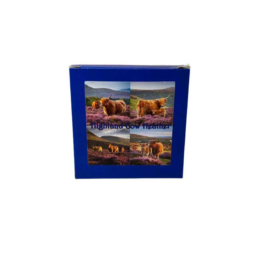 Highland Cow in Heather Slate Coaster Set – Scottish Highlands Souvenir Gift