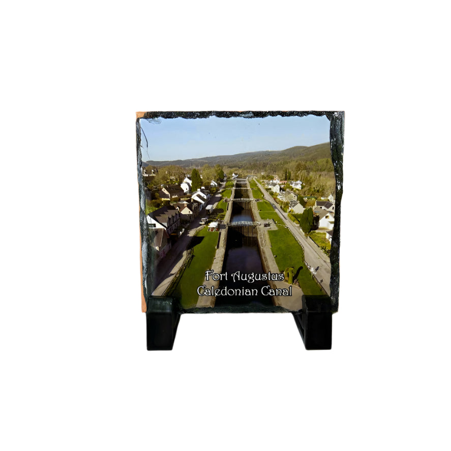 Fort Augustus Drone View Slate Coaster Set – Scottish Highlands Souvenir Gift