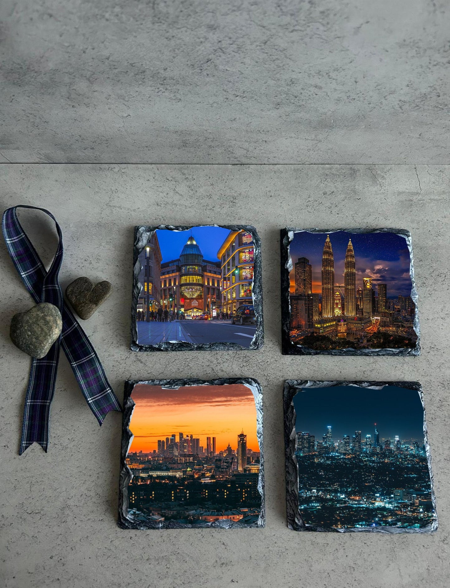 Personalised, Custom Made Photo Slate Coaster Set of Four or Six. Your Images Printed On Slate Coasters.