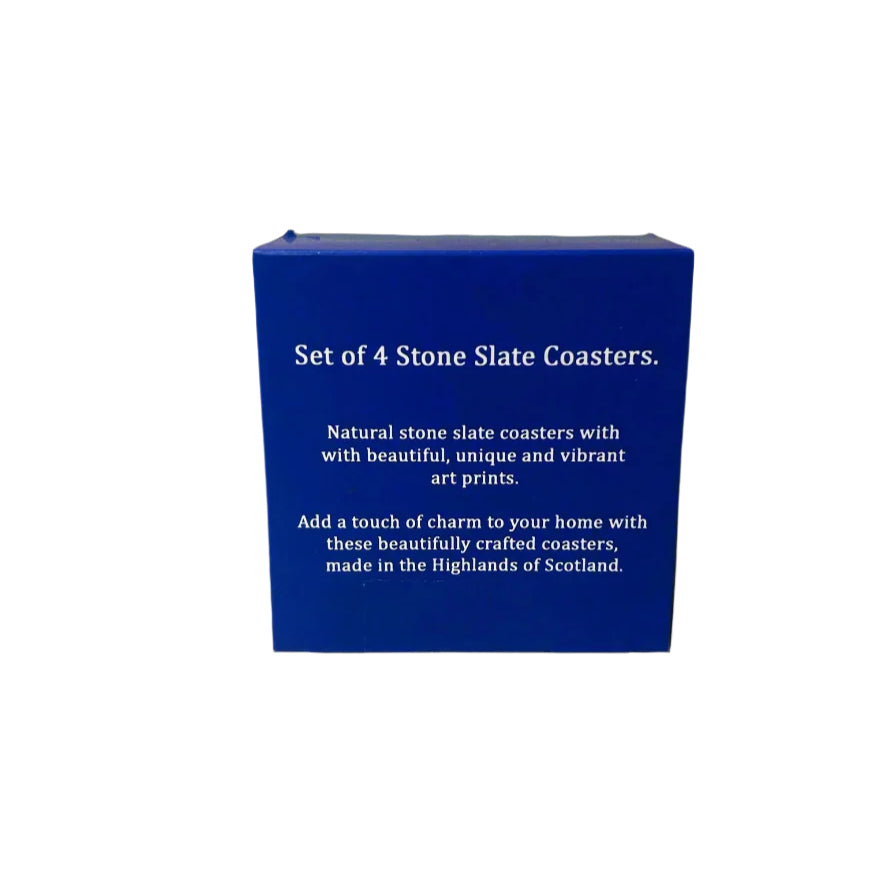 Highland Cows in Winter Scene Slate Coaster Set – Scottish Souvenir Gift