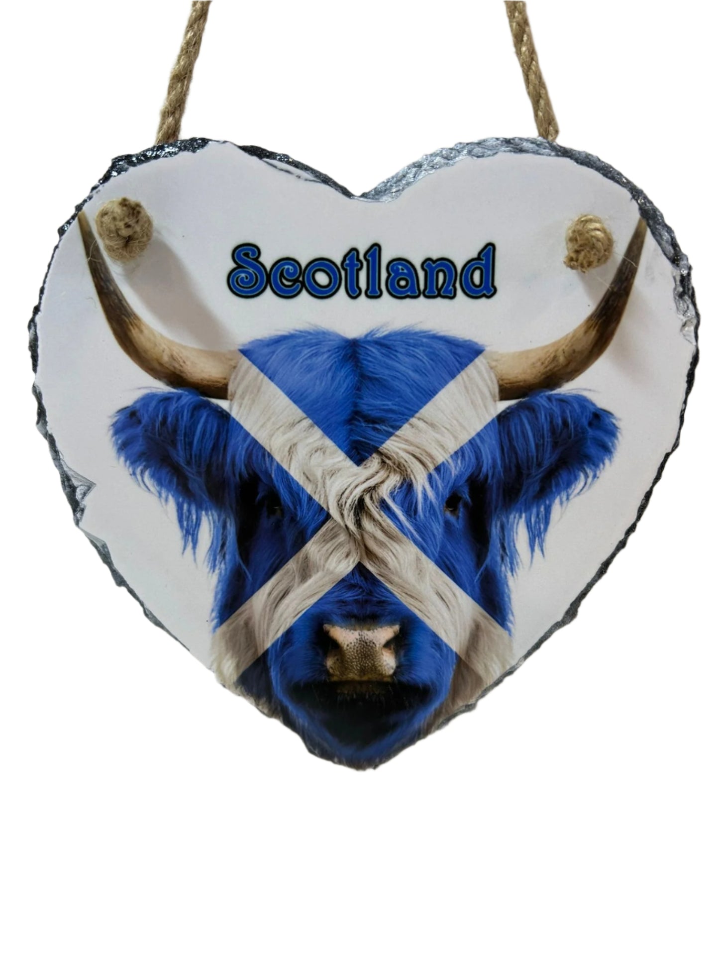 Highland Cow Saltire Heart Slate – Scottish Flag Souvenir Wall Art Gift