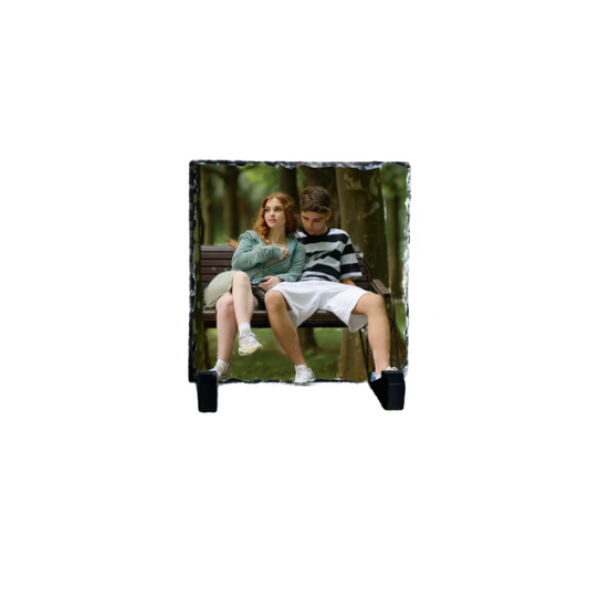 Custom 14x14cm Square Photo Slate – Personalised Family Photo Gift