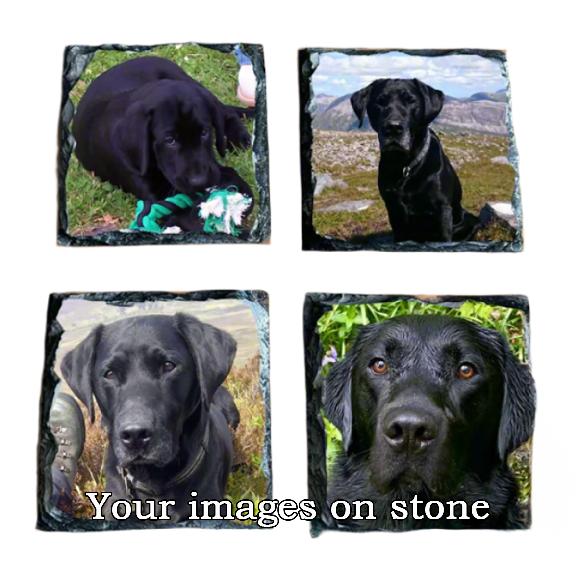 Personalised Slate Coasters Set – Custom Photo or Text – 9x9cm Square Drinks Coasters