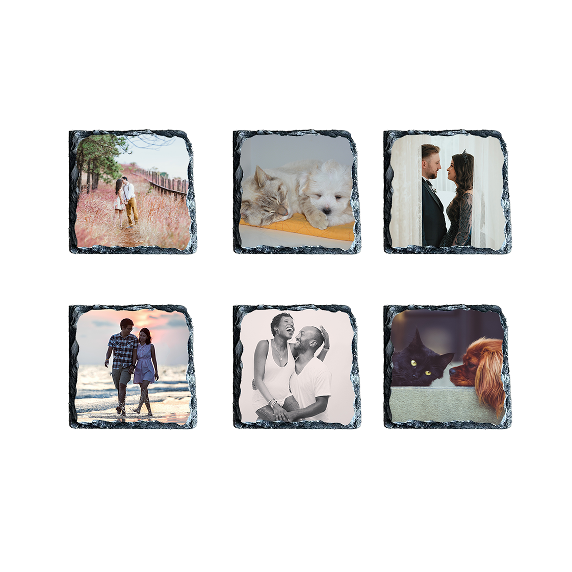 Personalised Slate Coasters Set – Custom Photo or Text – 9x9cm Square Drinks Coasters