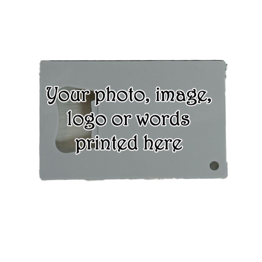 Gray metal plate with text 'Your photo, image, logo or words printed here' on a white background