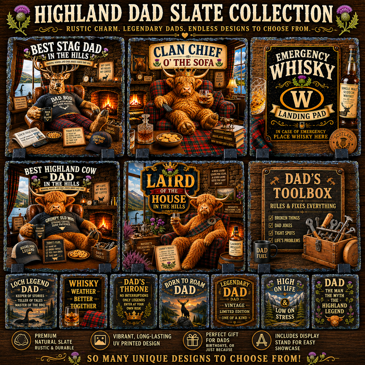 Unique Gifts for Him – Decorative Slate Drinks Coaster for Men & Dads