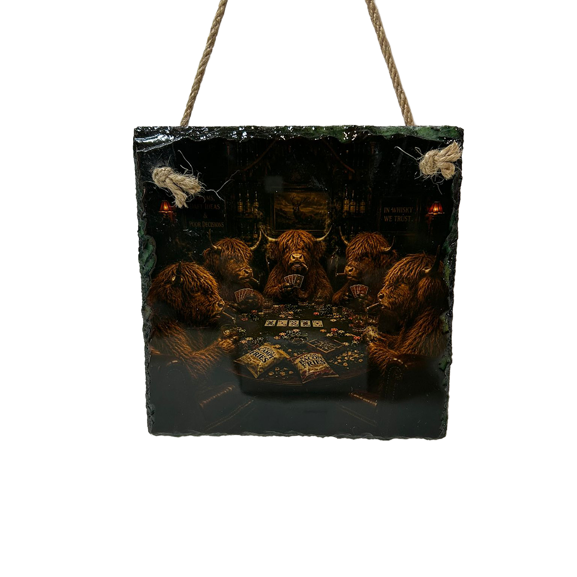 Highland Cow & Stag Hanging Slates Heart & Square Wall Art