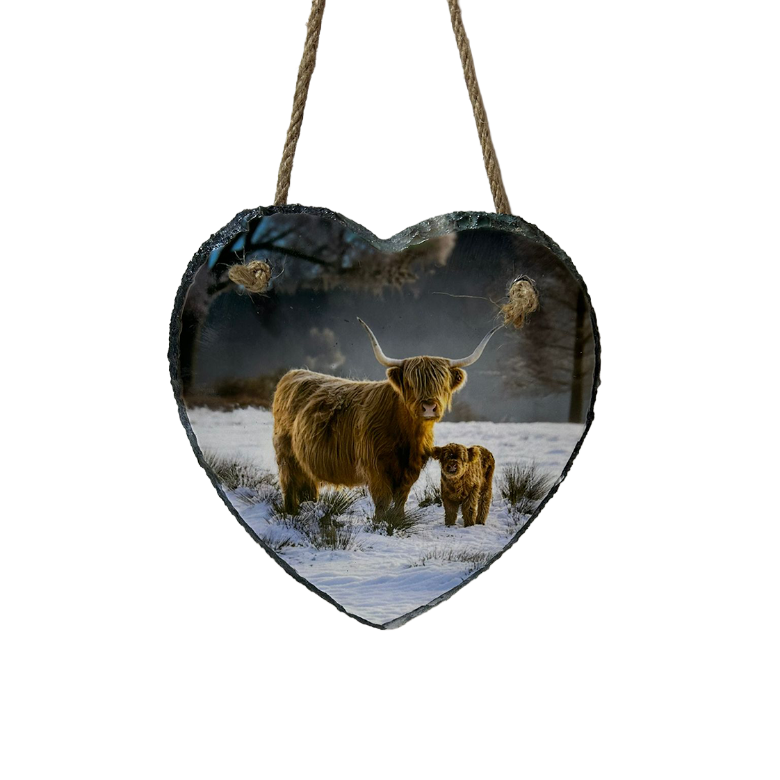 Highland Cow & Stag Hanging Slates Heart & Square Wall Art