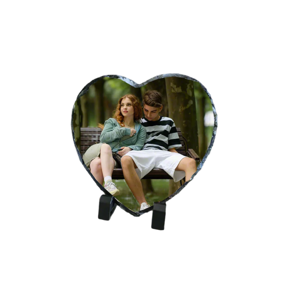 Personalised Slate Photo Plaque – Custom Heart Shape 14cm x 14cm - Wedding Anniversary Gift