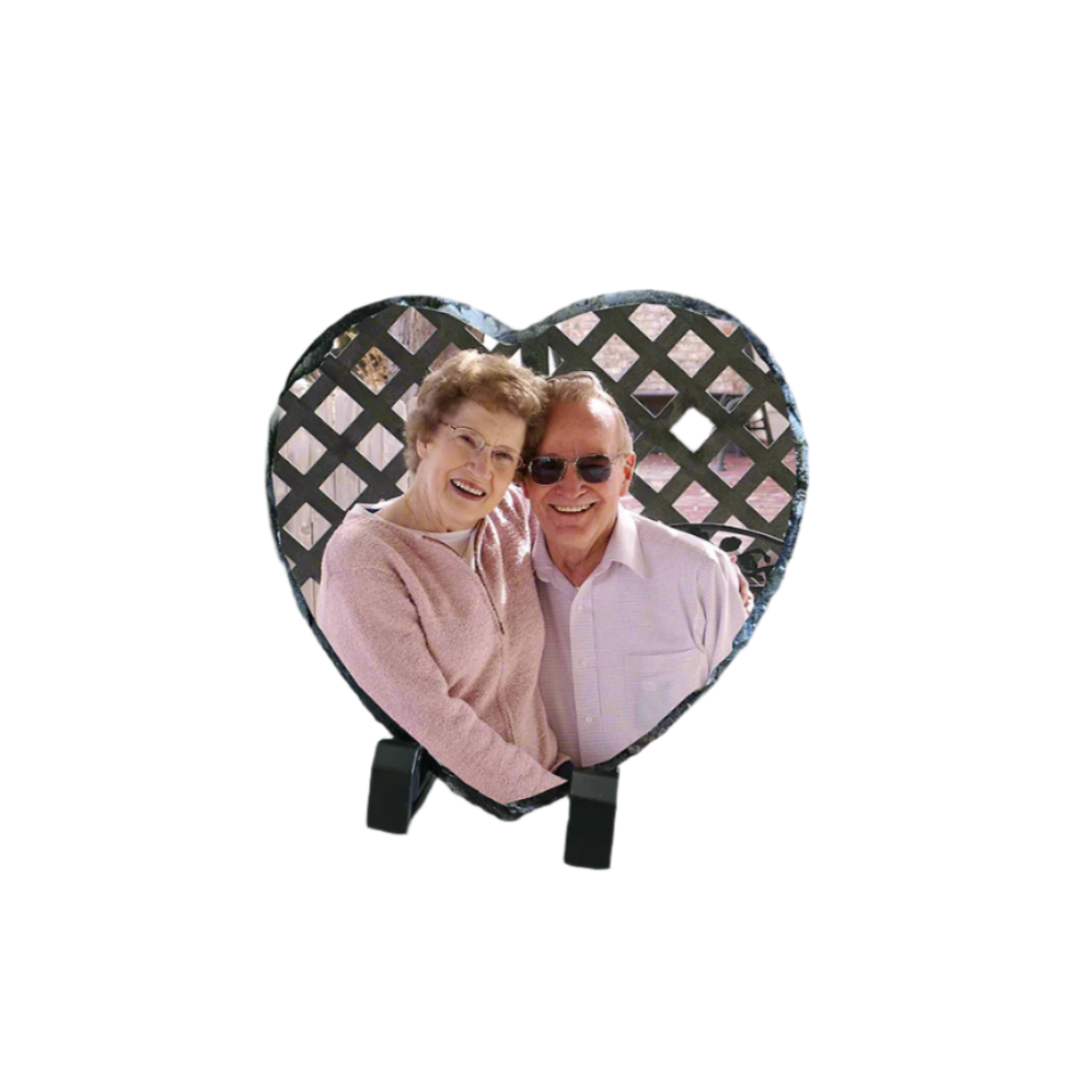 Personalised Slate Photo Plaque – Custom Heart Shape 14cm x 14cm - Wedding Anniversary Gift