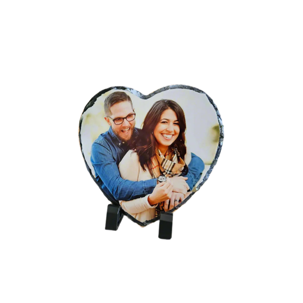 Personalised Slate Photo Plaque – Custom Heart Shape 14cm x 14cm - Wedding Anniversary Gift