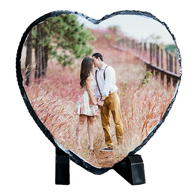 Personalised Slate Photo Plaque – Custom Heart Shape 14cm x 14cm - Wedding Anniversary Gift