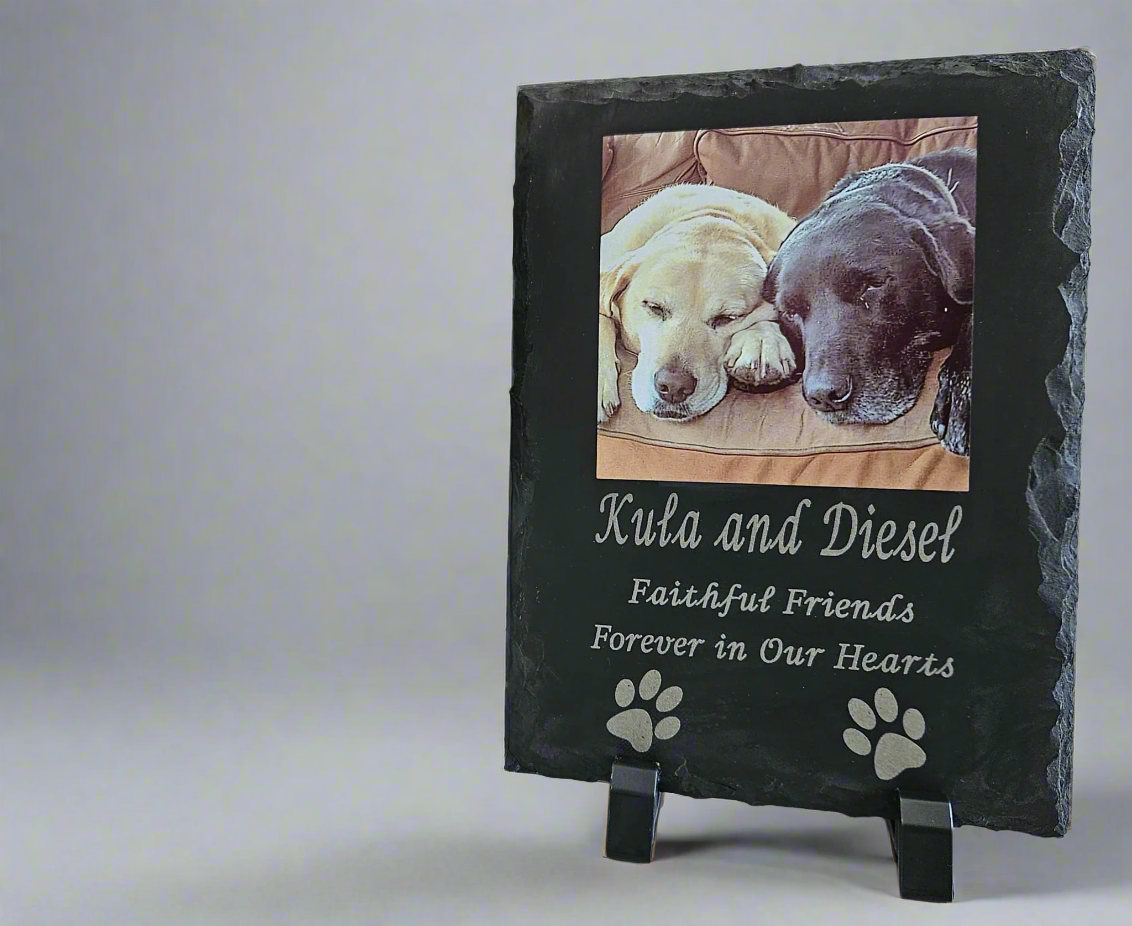 Personalised Photo Slate With Laser Engraving. Rectangle Slate with a Square Image.