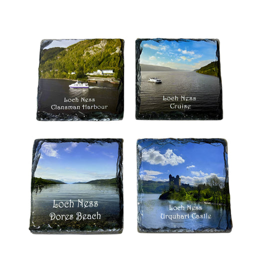 Loch Ness Views Slate Coaster Set – Scottish Highlands Souvenir Gift of 4
