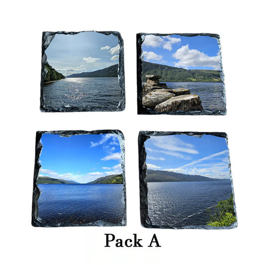 Loch Ness Scotland Slate Coaster Set – Souvenir Gift of Scenic Loch Views