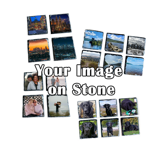 Personalised Slate Coasters Set – Custom Photo or Text – 9x9cm Square Drinks Coasters