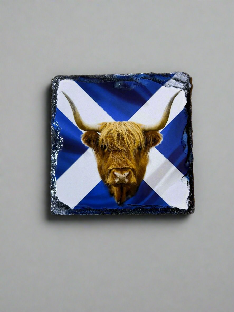 Scottish Flag With Animals Slate Coasters. Bright and Vibrant set of Four.