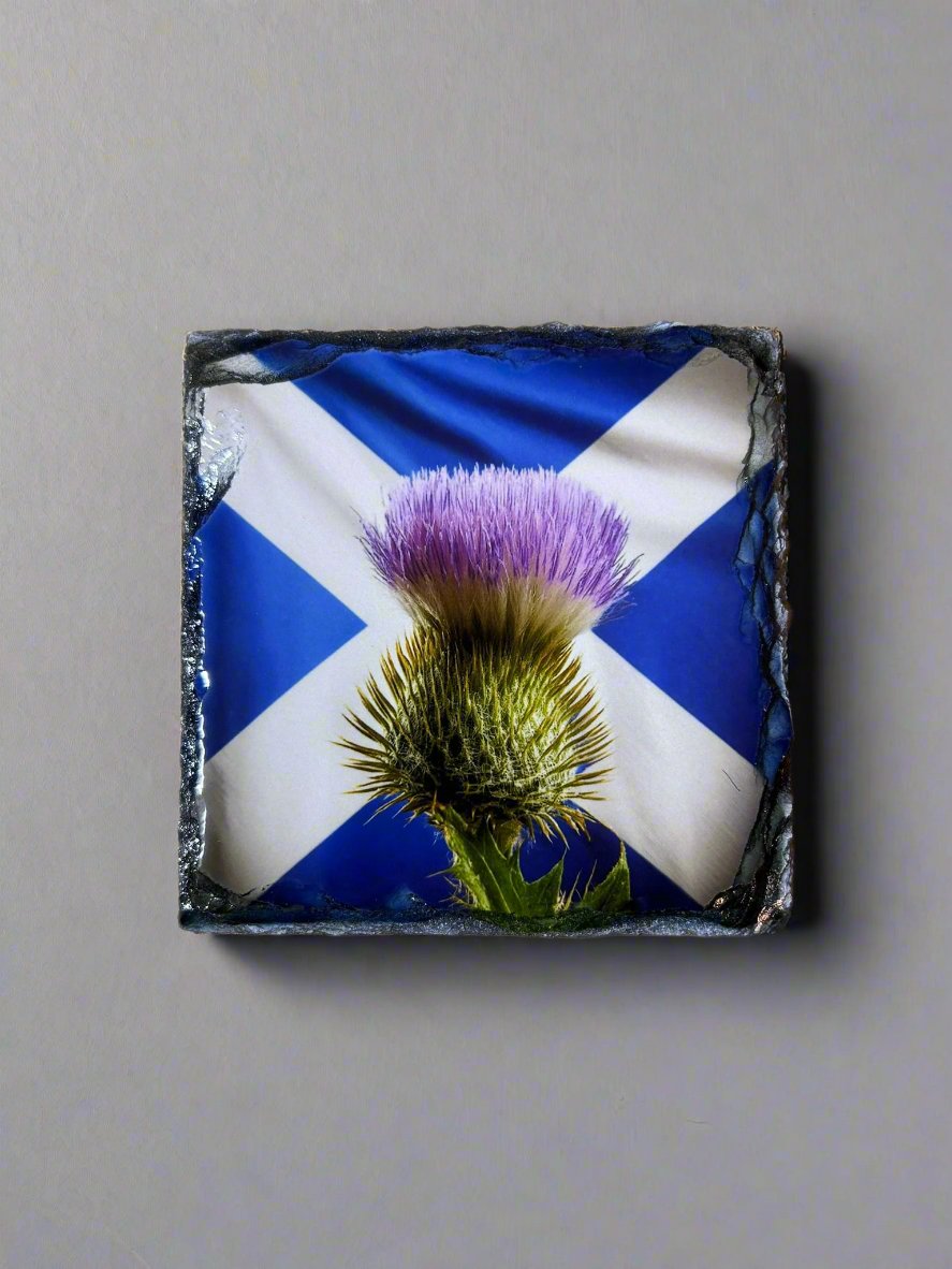 Scottish Flag With Animals Slate Coasters. Bright and Vibrant set of Four.