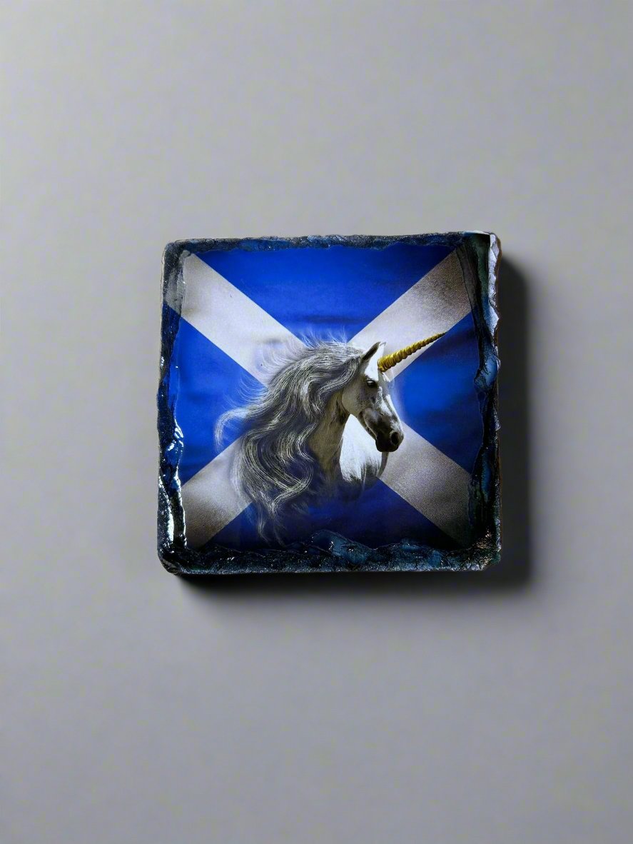 Scottish Flag With Animals Slate Coasters. Bright and Vibrant set of Four.