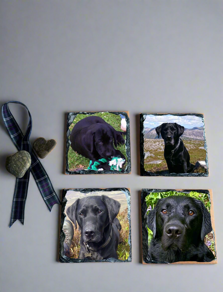 Personalised, Custom Made Photo Slate Coaster Set of Four.