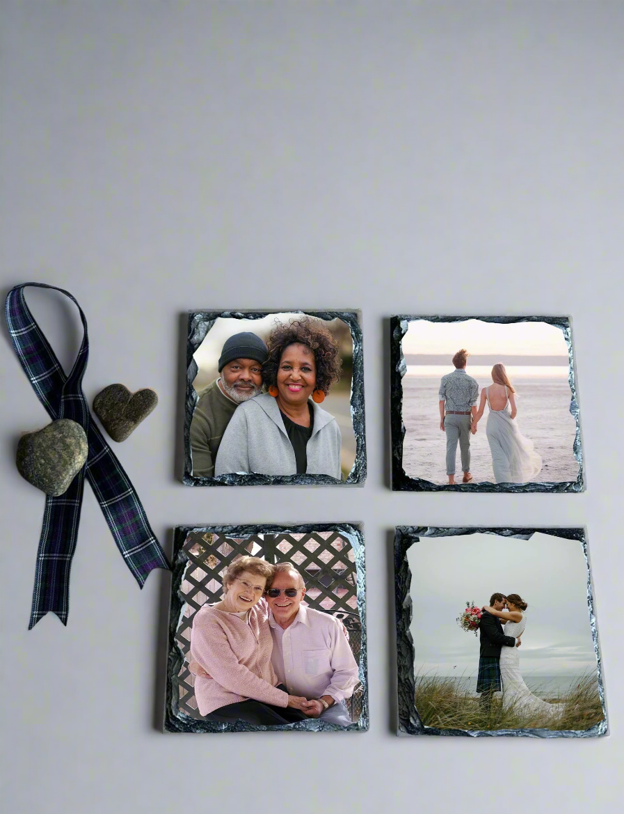 Personalised, Custom Made Photo Slate Coaster Set of Four.