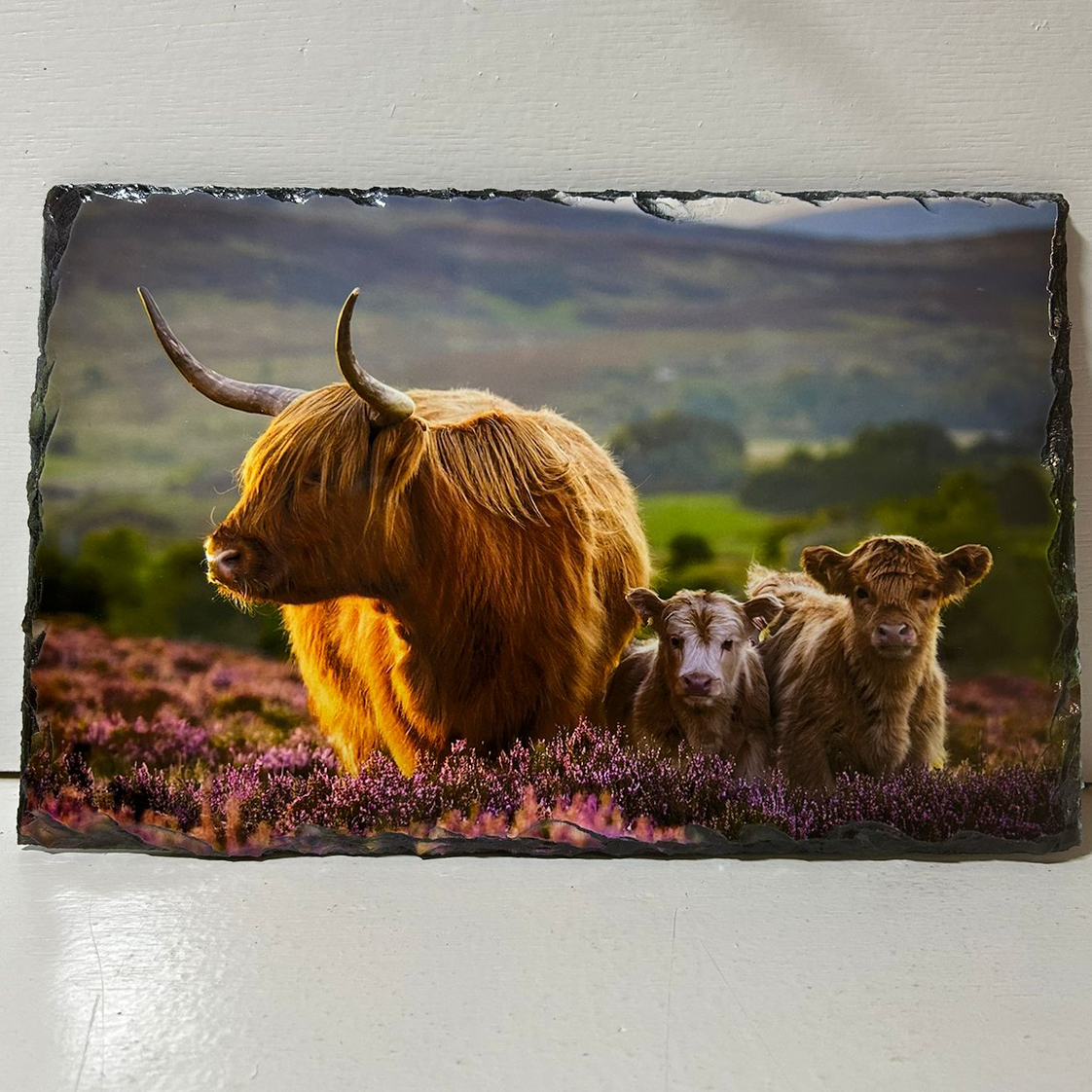 Highland Cow in Heather Slate Tableware Set – Handcrafted Scottish Dining Decor