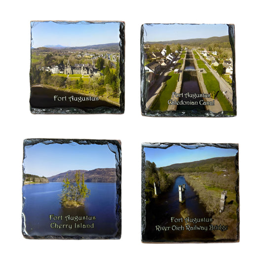 Fort Augustus Drone View Slate Coaster Set – Scottish Highlands Souvenir Gift