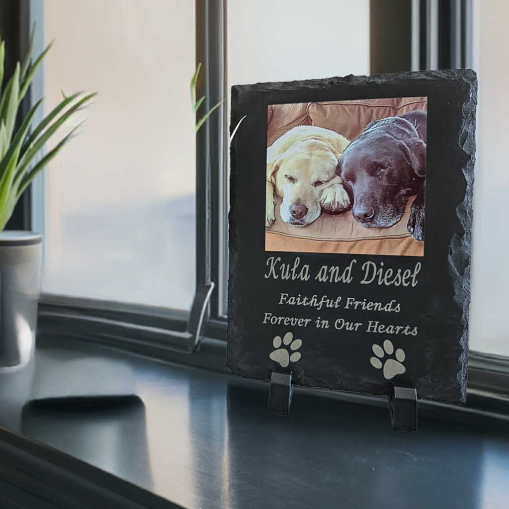 Personalised Photo Slate With Laser Engraving. Rectangle Slate with a Square Image.