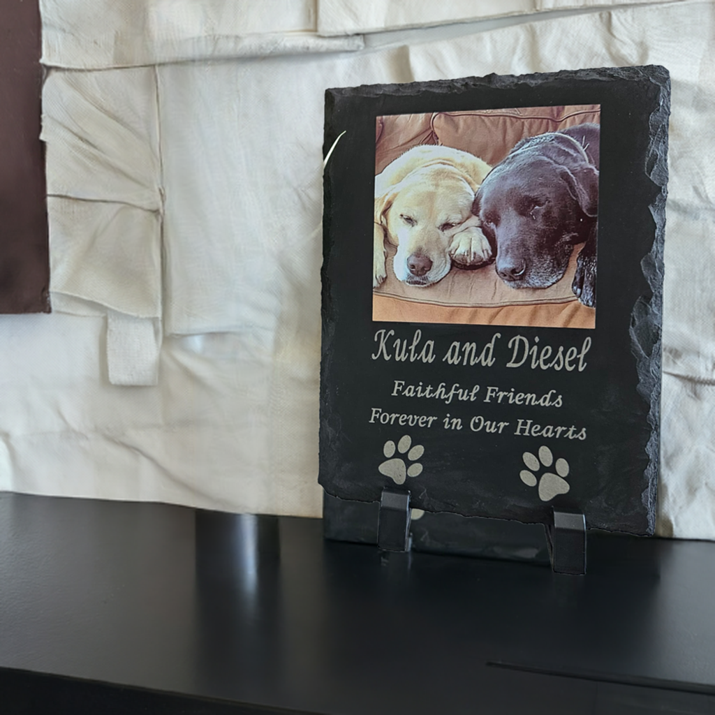 Personalised Photo Slate With Laser Engraving. Rectangle Slate with a Square Image.