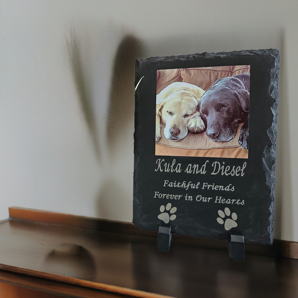 Personalised Photo Slate With Laser Engraving. Rectangle Slate with a Square Image.