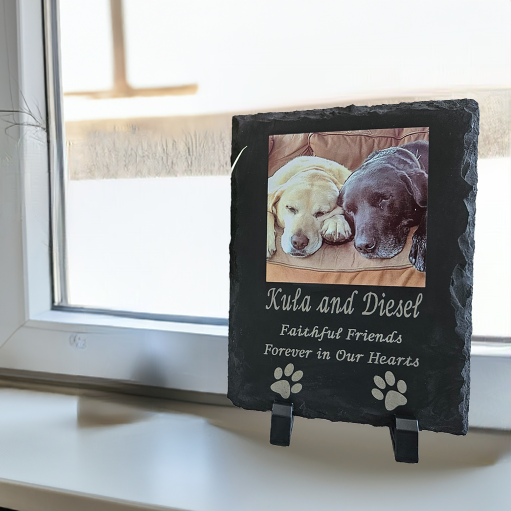 Personalised Photo Slate With Laser Engraving. Rectangle Slate with a Square Image.